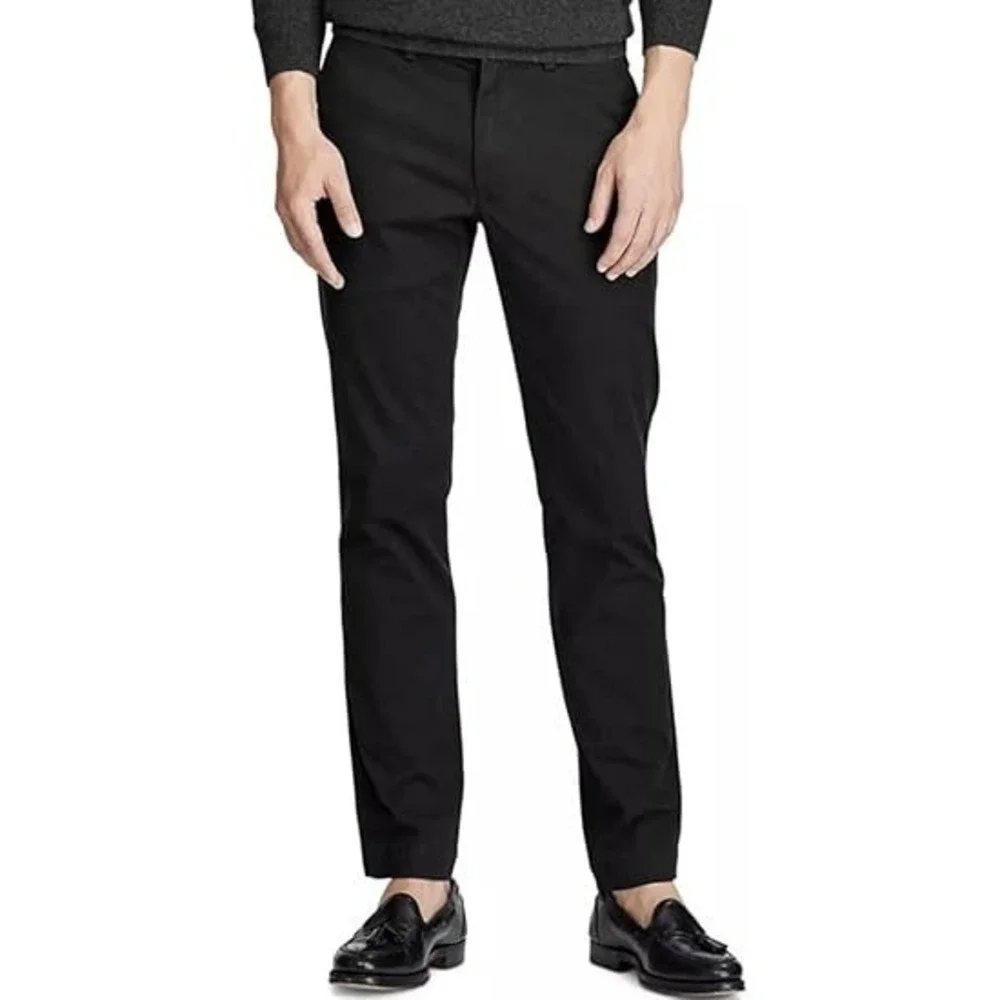Polo Ralph‎ Lauren Slim Stretch Chino Pants Black Cotton Twill Men 42x32